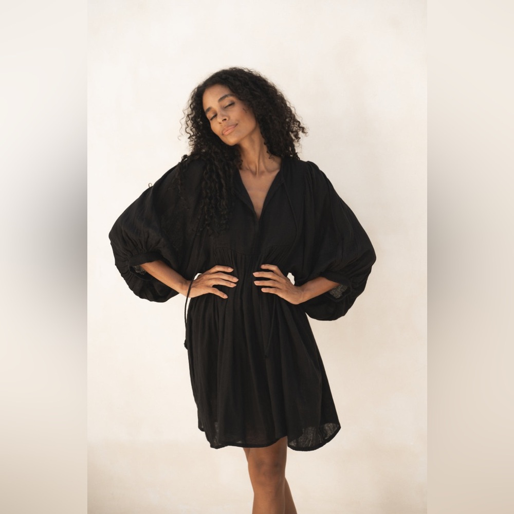 Daughters of India Kyra Black Gauze Mini Dress